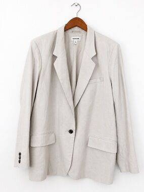 Open Edit Linen Blend One Button Blazer Light Beige L